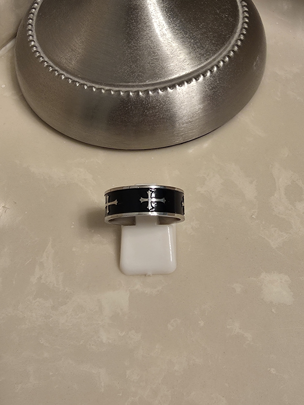 Black Stainless Steel Cross Inlay Ring for Men Size 8